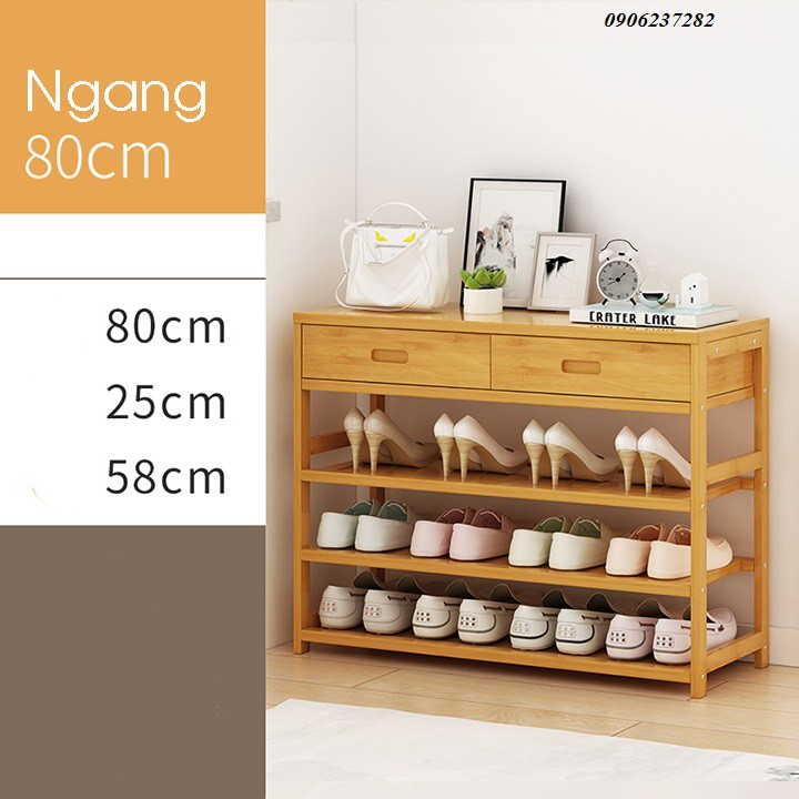 O Kệ giày bằng tre 5 tầng có 2 ngăn tủ trên 80x25x58 (size80)