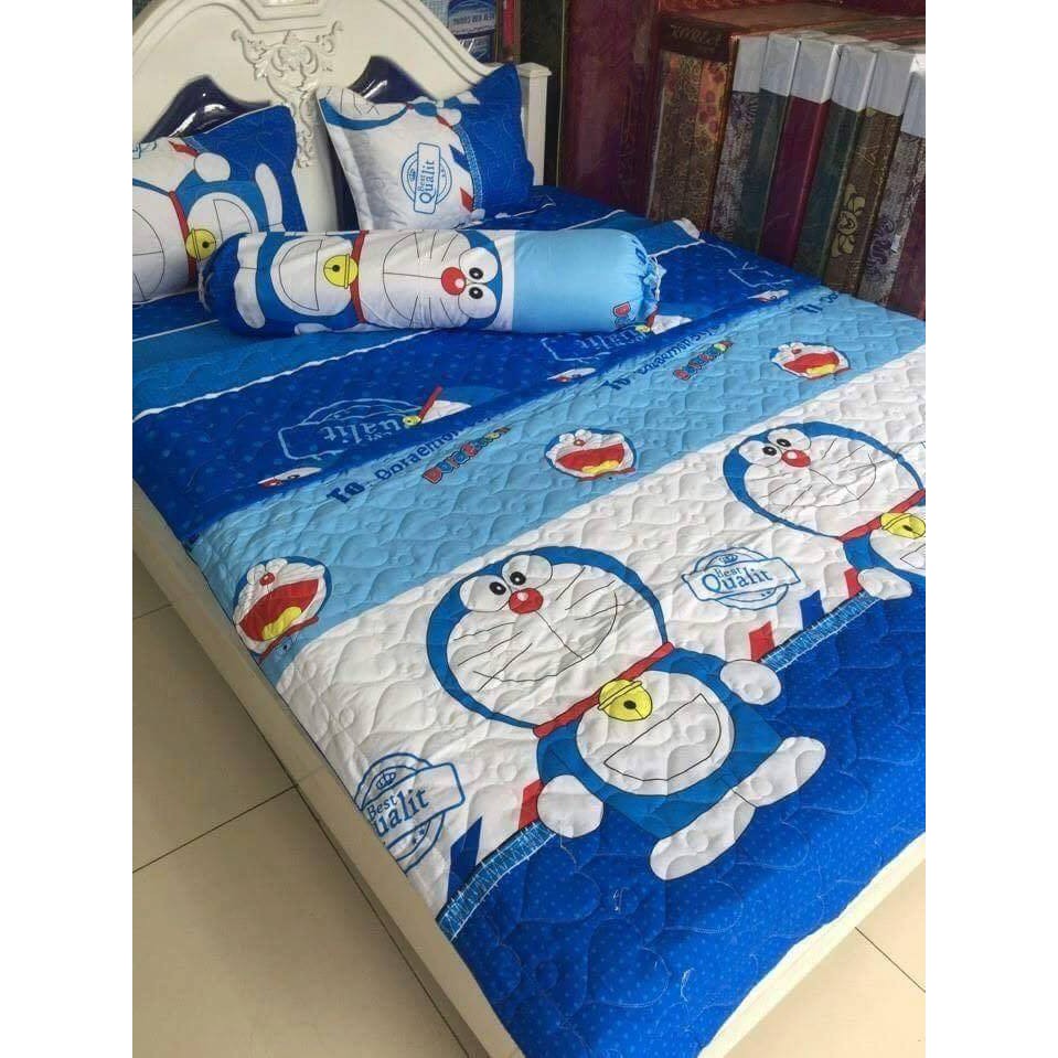 Set 1 drap nệm 2 vỏ gối nằm mẫu Doraemon tem thư 1M6X2M