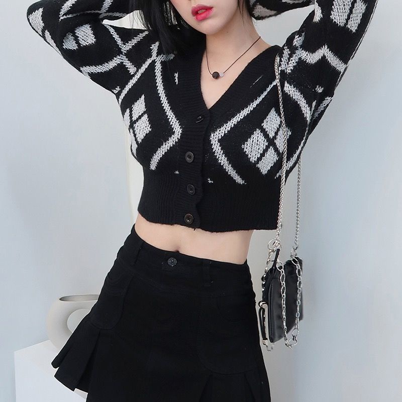 Áo Sweater Dệt Kim Dáng Rộng Ngắn Thời Trang Mùa Thu Hàng Mới