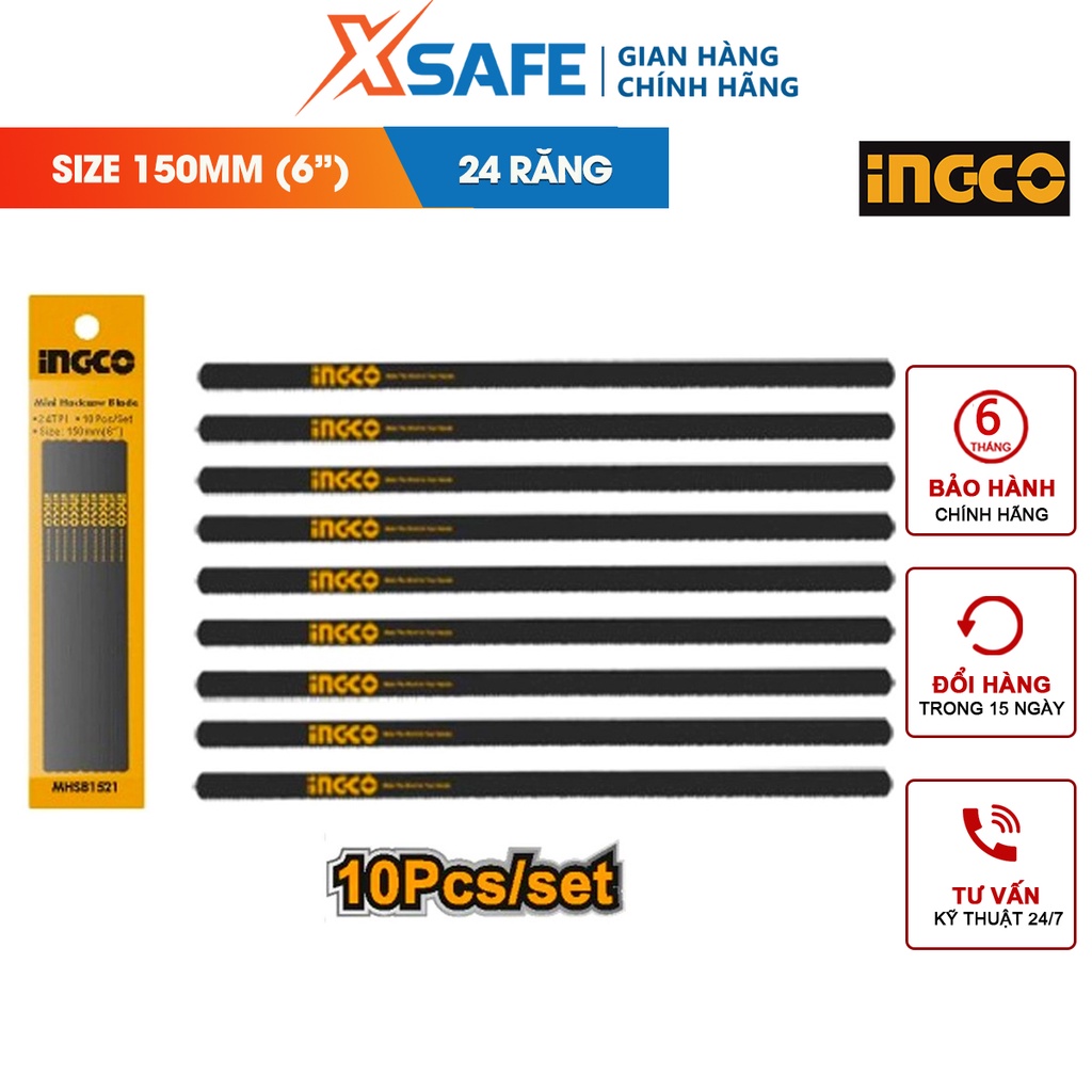Bộ 10 lưỡi cưa sắt mini INGCO MHSB1521 kích thước 150mm(6”), Chất liệu 65Mn, 24 răng cưa dùng cắt gỗ[CHÍNH HÃNG][XSAFE]