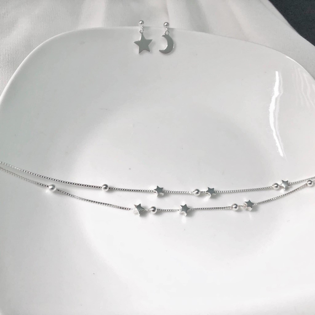Lắc tay bạc sao đôi bi tim nữ tính, lắc tay bạc thiết kế trẻ trung năng động | BigBuy360 - bigbuy360.vn