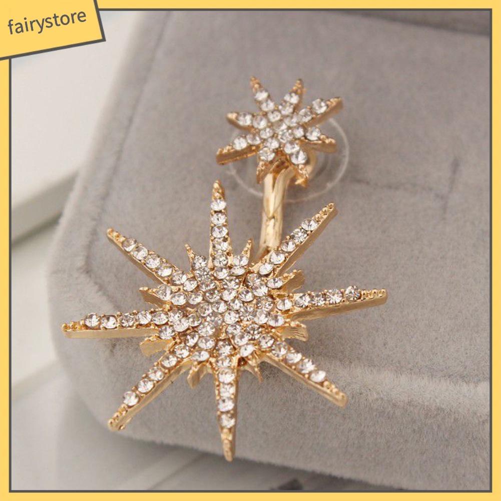 1 Khuyên Tai Hình Bông Tuyết / Lục Giác Đính Đá Thời Trang