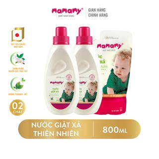 Combo 2 chai và 1 túi bổ sung Nước giặt xả thiên nhiên thành phần nguồn gốc thực vật Mamamy an toàn cho làn da bé 800ml