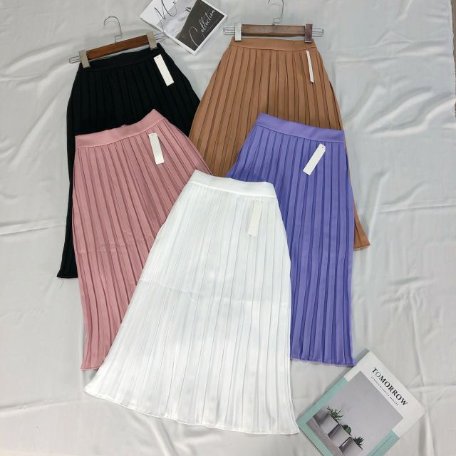 Chân váy dập ly dáng dài qua gối sang trọng