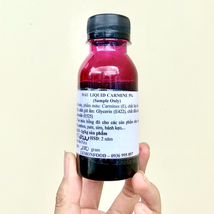 Màu đỏ Carmine 5% dùng tạo màu hồng đỏ cho xúc xích, lạp xưởng, pate, thịt nguội, jambon