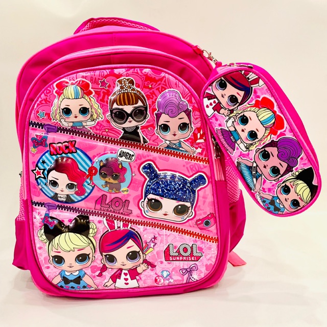 Ba lô đi học cho bé gái cấp 1 hình nổi Búp bê LOL - ngựa PONY - KITTY kèm bóp viết - TQ