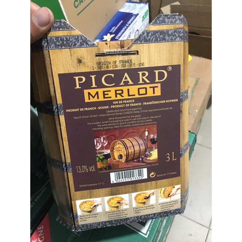 Vang bịch Picard Merlot - Pháp, 3 lít