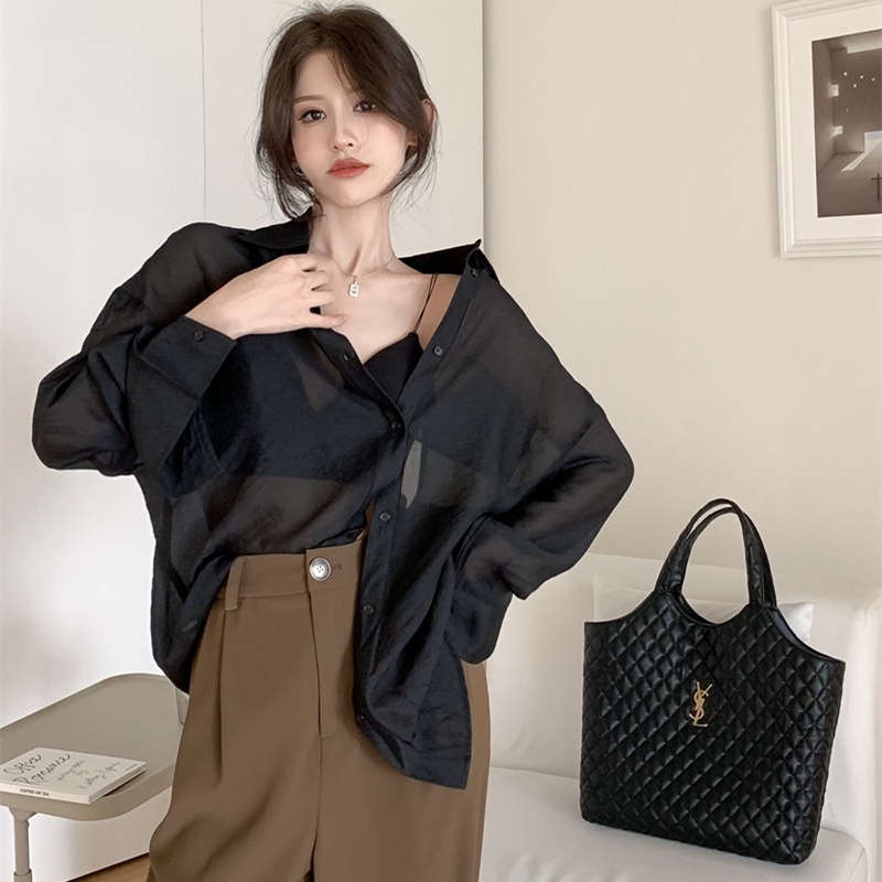 Áo Sơ Mi Voan Mỏng Tay Dài Xuyên Thấu Thời Trang Mùa Hè Cho Nữ