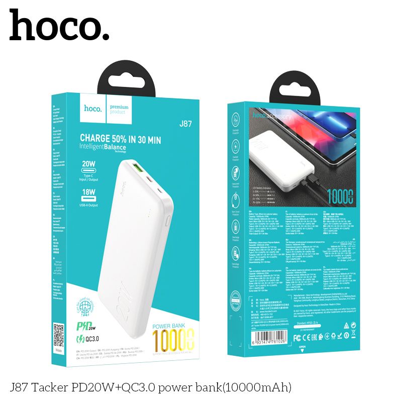 Sạc Dự Phòng PD 20w Và QC 3.0. Hoco J87 10000MAH , Cổng Sạc Type-c Sạc Đảo Chiều