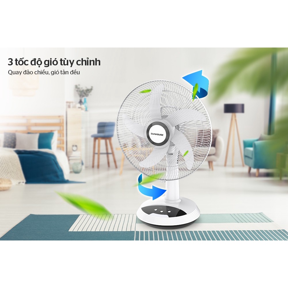 Quạt tích điện Sunhouse SHD7223, Công suất 24W, Thời gian sử dụng liên tục 5-16 giờ, Bảo hành 12 tháng