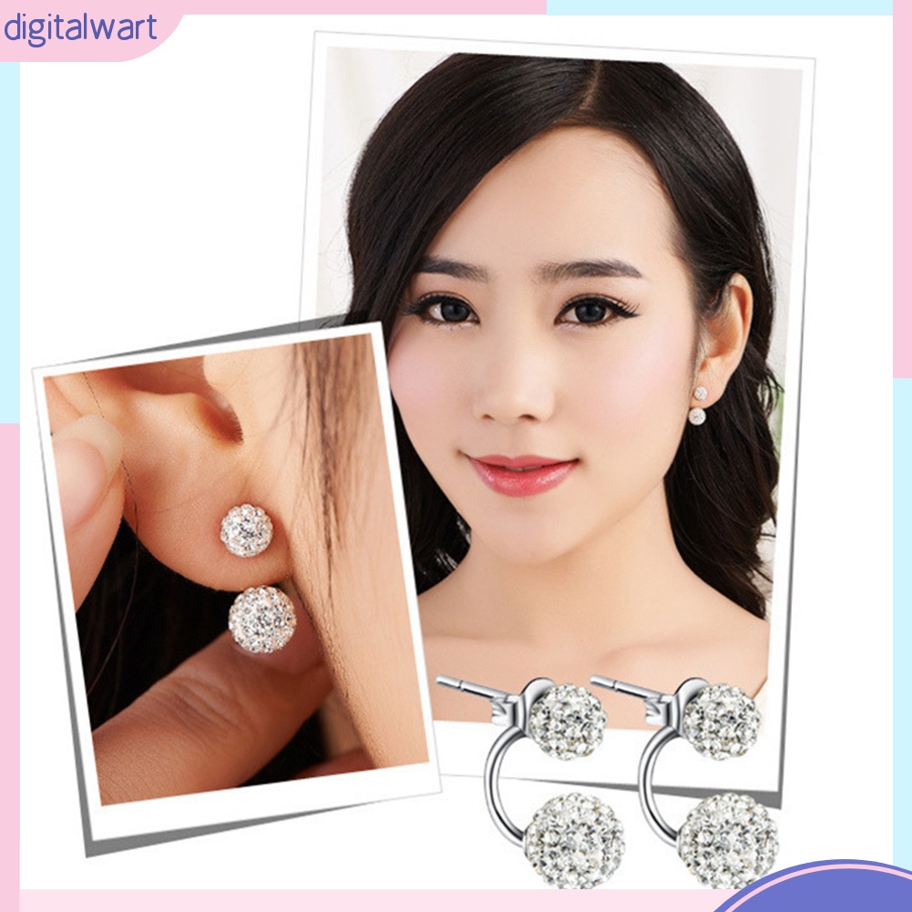 Đôi bông tai dáng dài hình quả bóng đính đá thời trang cho nữ