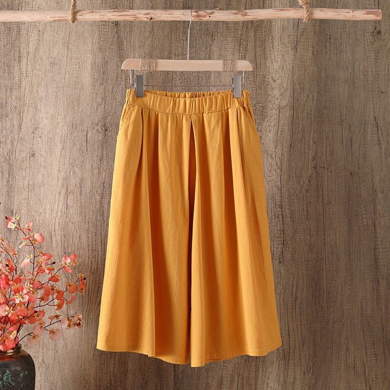 Quần Ống Rộng Lưng Thun 3/4 Size Lớn Cho Nữ