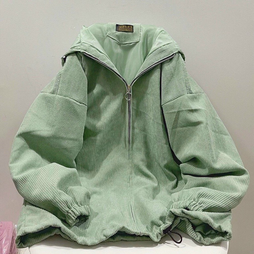 Áo khoác nhung len gân dây kéo form rộng freesize - SHOP MAYLAN
