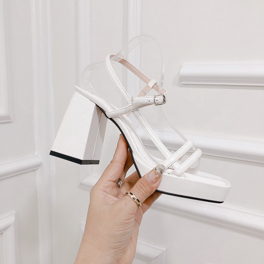 Sandal Gót Vuông Cao 9p Mũi Đúp 2p Dây Quai Mảnh Siêu Hot Chất Dạ Mềm Đẹp Lên Chân Tôn Dáng - Chị Chảnh Store