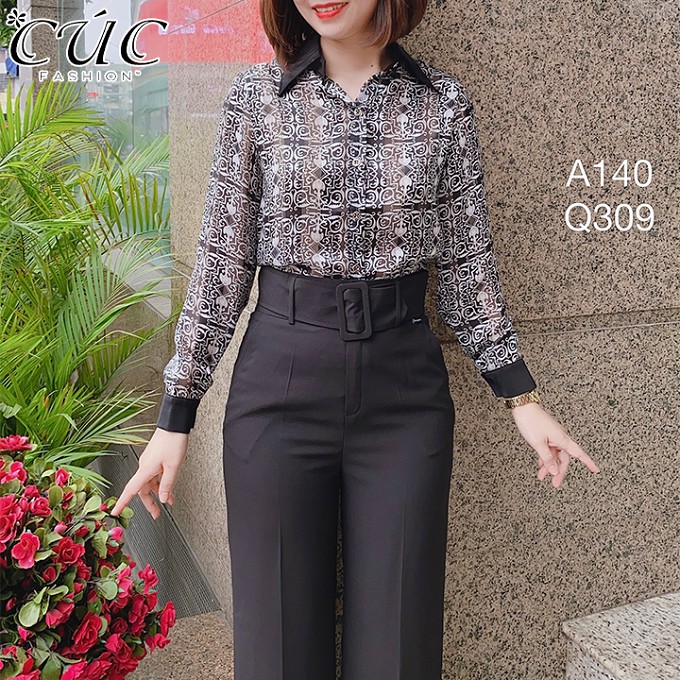 Quần baggy nữ công sở cao cấp Cúc Fashion Q309 quần bagy xuông đai vải