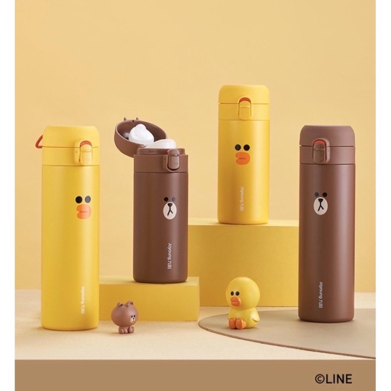 Bình Nước Giữ Nhiệt Gấu brown, Vịt sally Joyoung Line Friends Có 2 Lớp Inox Giữ Nhiệt