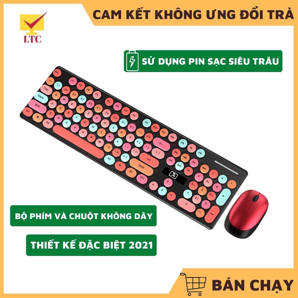 Bộ Chuột Và Bàn Phím Không Dây N620 Có LED , Dùng Cho Văn Phòng, Kết Nối 2.4GHz, Màu Sắc Sặc Sỡ Cực Đẹp, Phím Bấm Êm