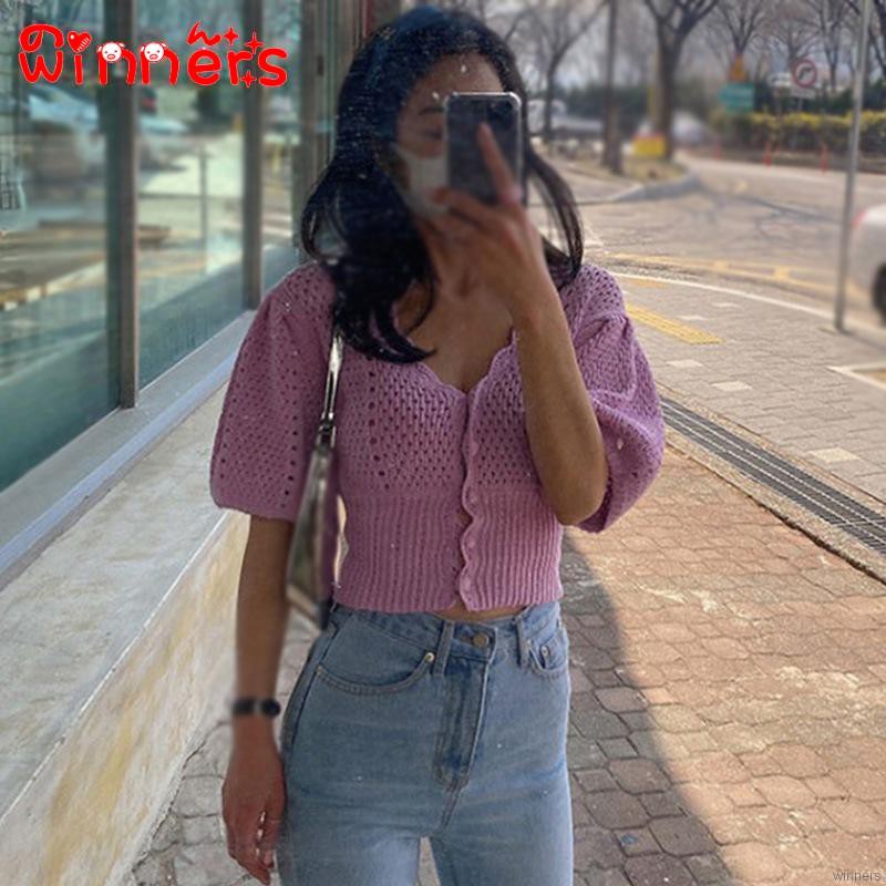 Áo Cardigan Dệt Kim Tay Ngắn Cổ Chữ V Thời Trang Mùa Hè Cho Nữ | BigBuy360 - bigbuy360.vn