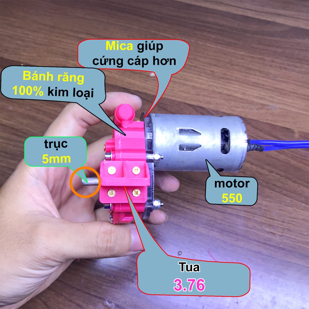Hộp số giảm tốc motor 550 cho RC bánh răng kim loại