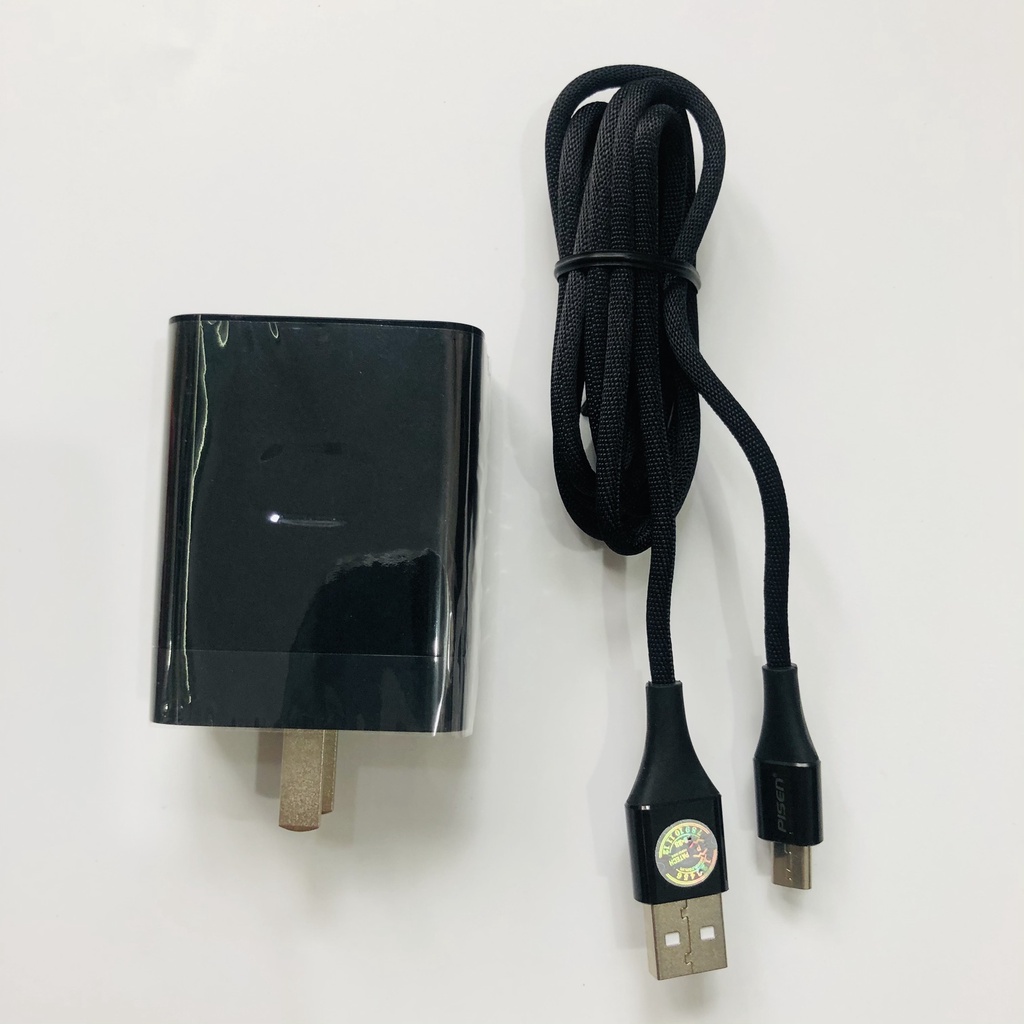 Combo Sạc Pisen Quick Type-C USB Wall Charger PD 18W + Cáp Sạc Nhanh Micro USB 2.4A  braides 1,2m - Chính Hãng