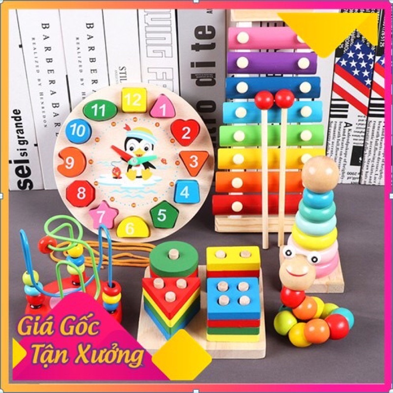 Đồ chơi gỗ thông minh phát triển trí tuệ cho bé, combo đồ chơi giáo dục montessori bằng gỗ tự nhiên an toàn