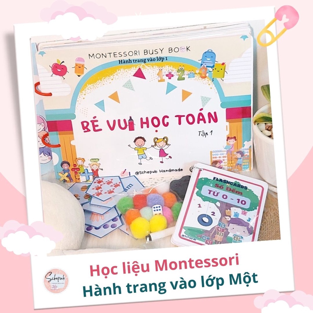 Học liệu bóc dán Bé vui học Toán lớp 1, Sách tương tác Montessori, Busy book Toán tư duy | Schepub Handmade