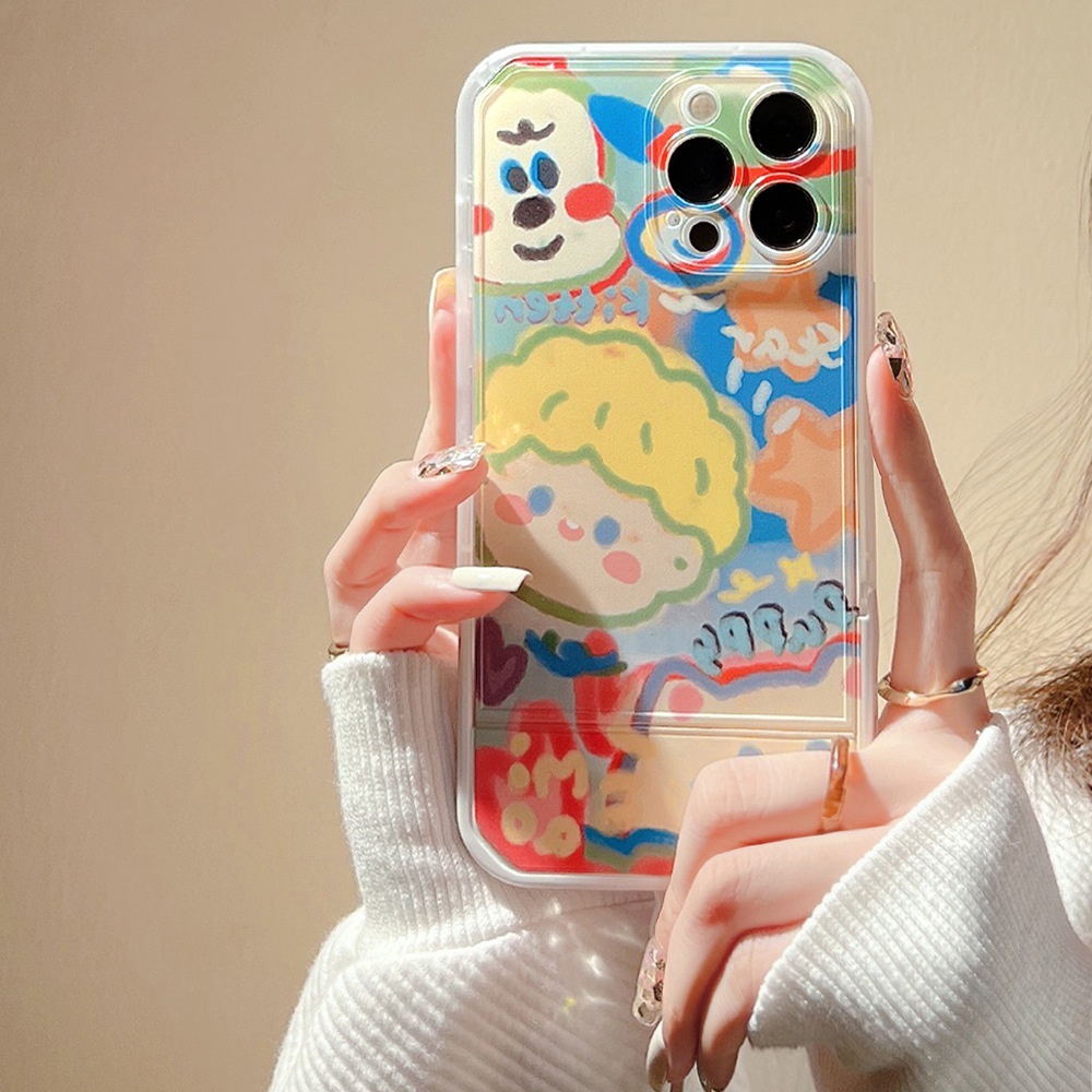 Ốp Điện Thoại Mềm Có Giá Đỡ Họa Tiết Hoạt Hình Graffiti Cho IPhone13Promax 12 Xs 11 XR 7 8plus SE