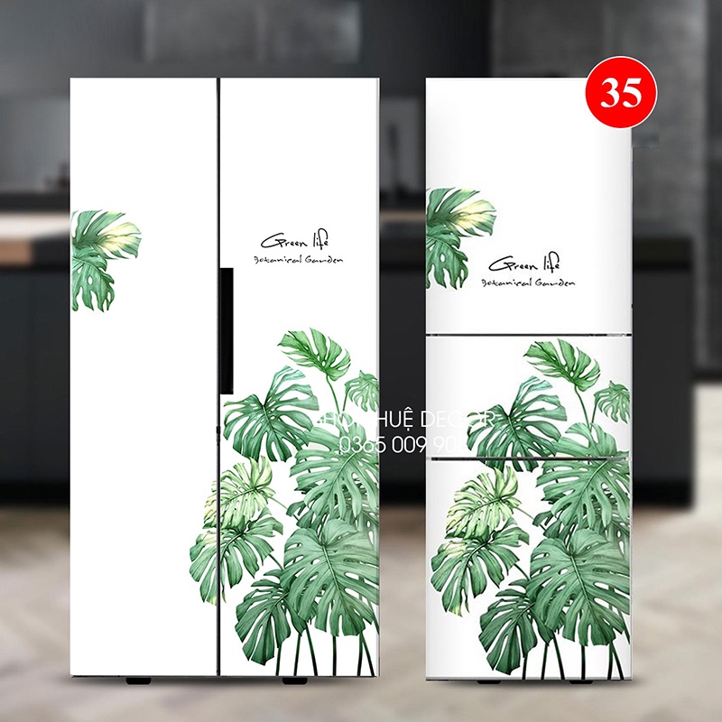 Miếng dán decal tủ lạnh lá cây nhiệt đới
