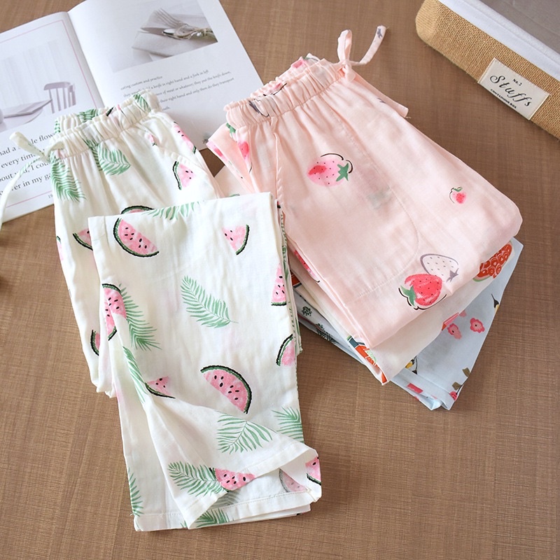 Quần dài nữ mặc nhà vải cotton không lộ Nhật Bản, Quần nữ pijama co giãn thoáng mát dễ chịu