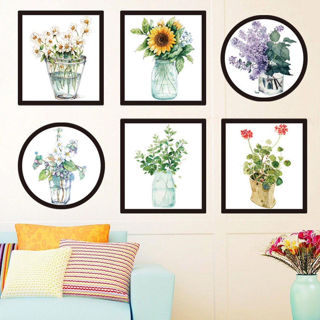 Decal dán tường Hàn Quốc decor phòng ngủ, phòng khách, góc làm việc (C52: Khung hoa)