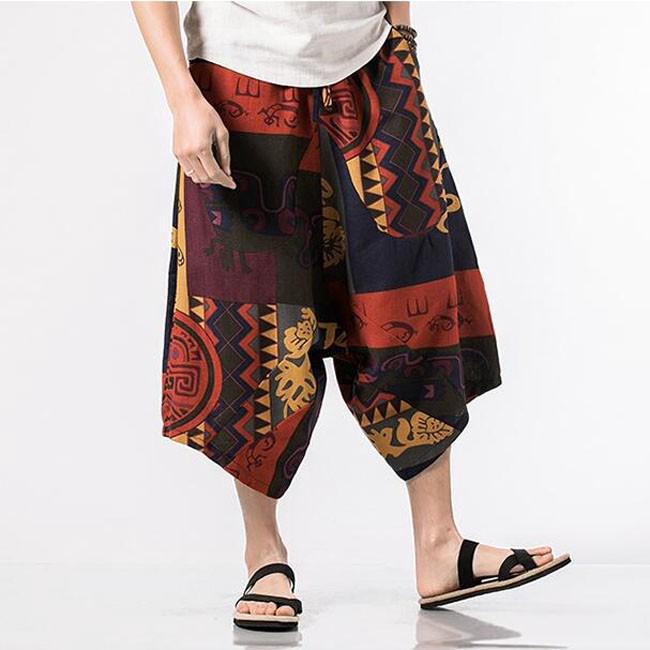 Quần Cotton Ống Rộng In Họa Tiết Thổ Cẩm Cho Nam