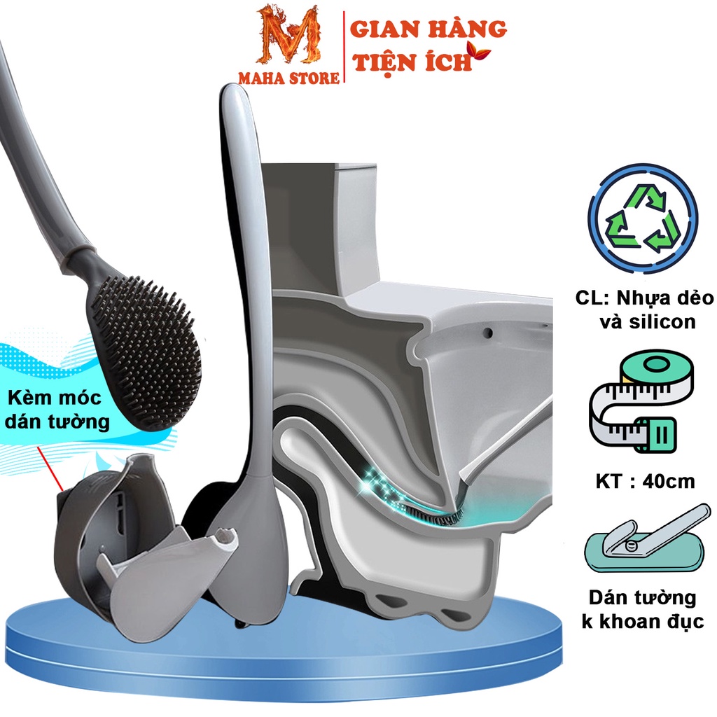 Chổi cọ toilet -chổi cọ nhà vệ sinh -Cọ bồn cầu silicon thông minh có hộp dán tường cao cấp tiện lợi