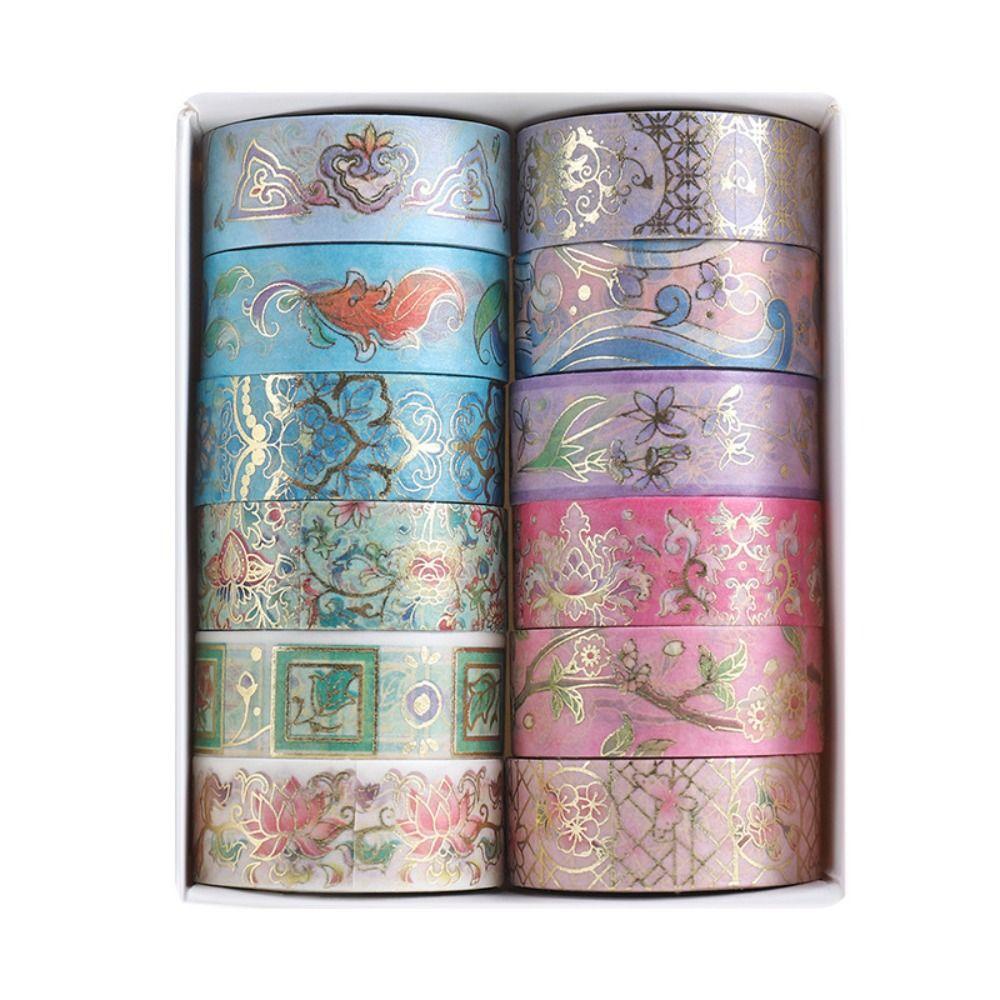 Set 1 / 12 Cuộn Băng Keo Washi Họa Tiết Hoa Độc Đáo Trang Trí Sổ Tay DIY
