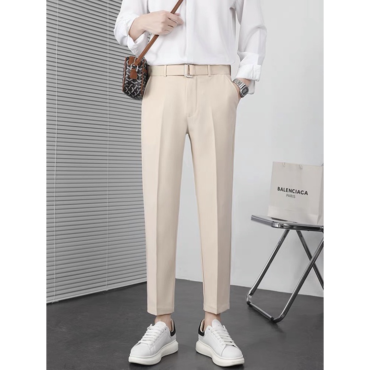 quần âu nam Kèm Dây Lưng Vải, màu đen ghi đậm ,ghi xám đẹp kiểu công sở hàn quốc cao cấp ống đứng côn suông rộng co giãn