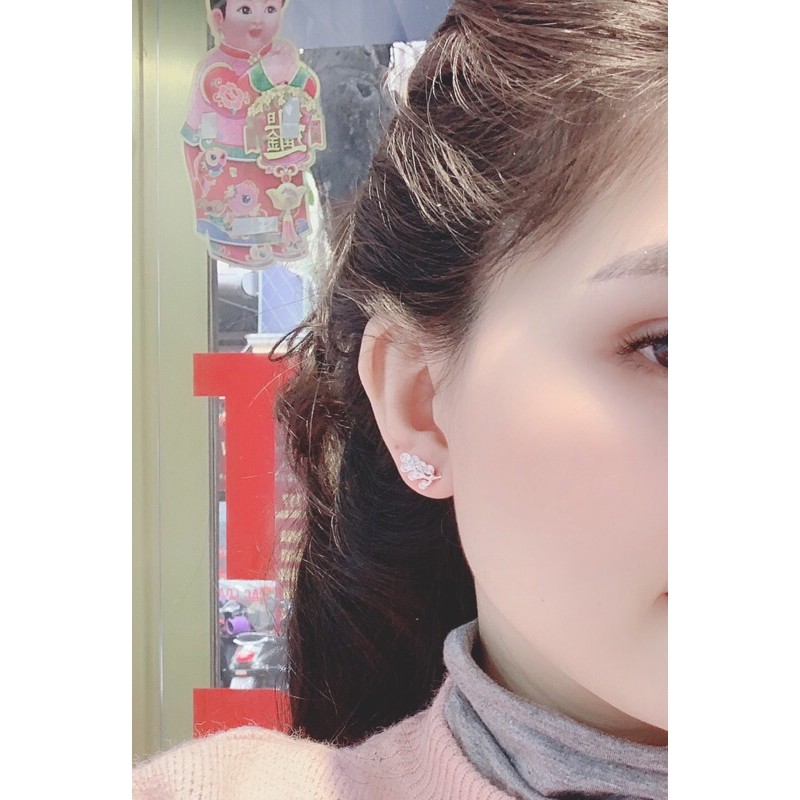 Khuyên tai hình lá oliu me đính đá nhân tạo