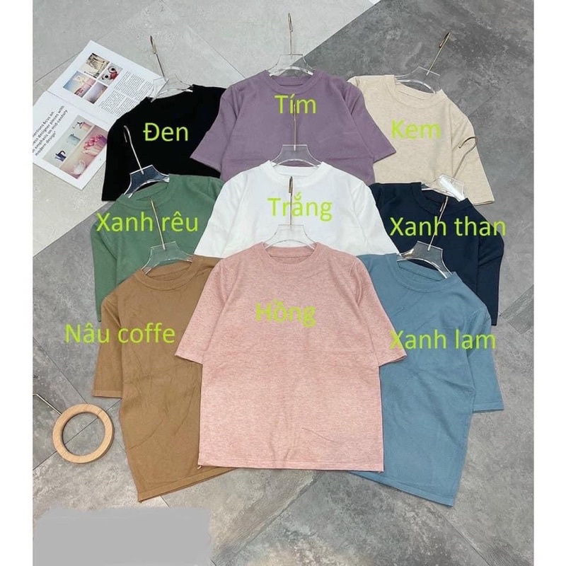 Áo Len Nữ Cộc Tay Cổ Tròn Dáng Suông Ôm Vừa Basic Phong Cách Hàn Quốc Chất Len Lông Thỏ Mềm Mịn | BigBuy360 - bigbuy360.vn