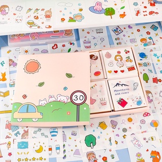 Hộp sticker 100 tấm dán hoạt hình trang trí sổ dễ thương