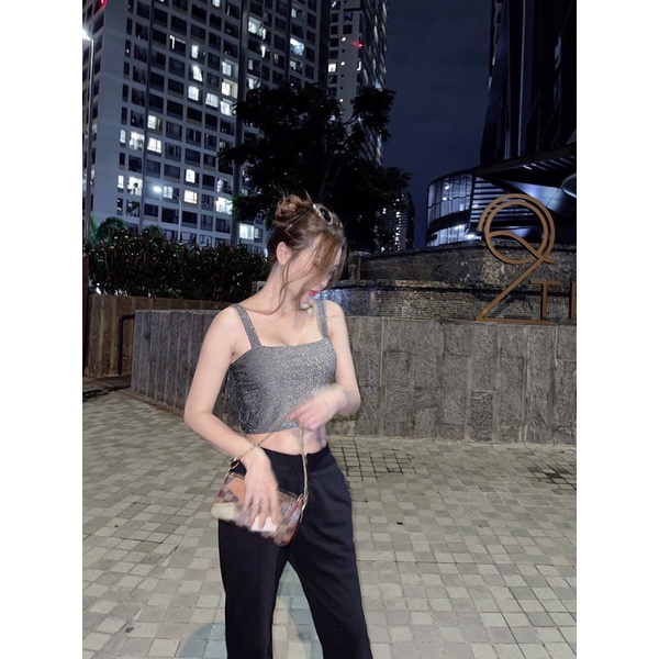 Áo croptop 2 dây 1 mảnh kim tuyến dây xích siêu sang chảnh YN HM2T