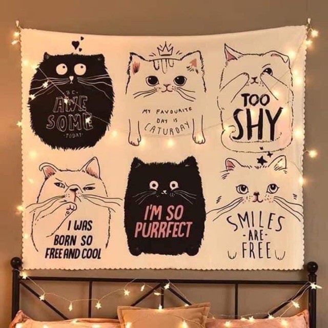 💜 Decor Trang Trí 💜 Decor tranh vải 6 chú mèo ngộ nghĩnh trang trí phòng kích thước 130*150cm