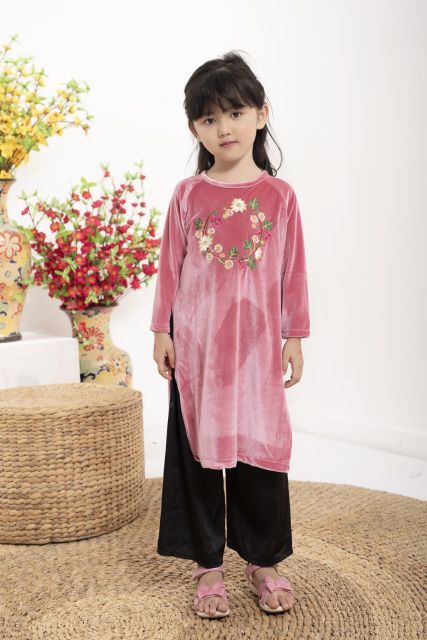 Sét áo dài nhung đẹp cao cấp cho bé gái🎗 FREESHIP 🎗 áo dài cach tân xinh xắn cho bé | BigBuy360 - bigbuy360.vn