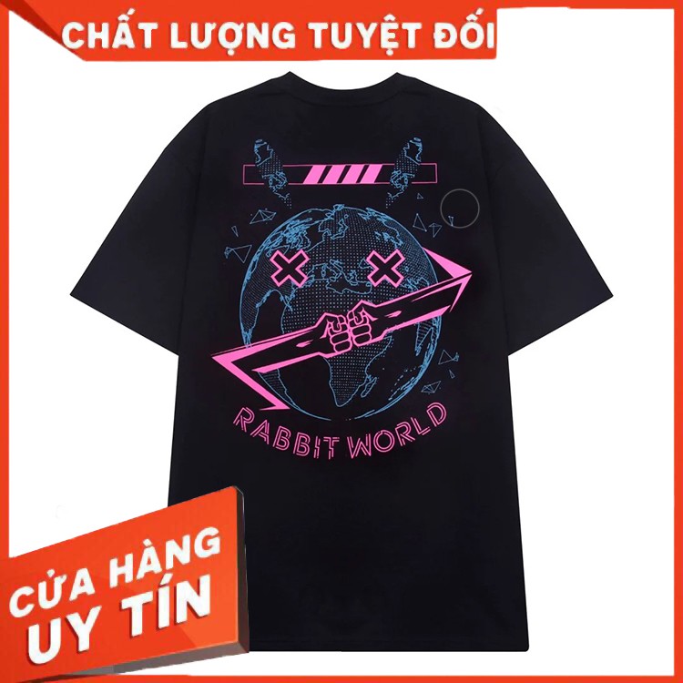 Áo Thun Nam Nữ Unisex RABBIT WORLD Tay Lỡ, Form Rộng, Vải Mềm, Mịn, Thoáng Mát