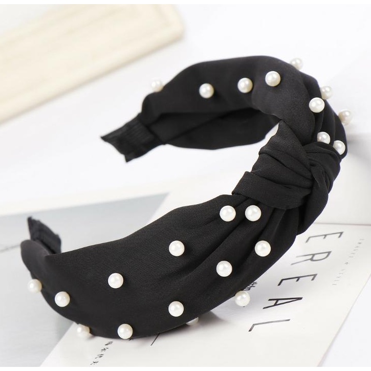 Băng Đô Cài Tóc Đính Ngọc Trai Màu Trơn Thời Trang