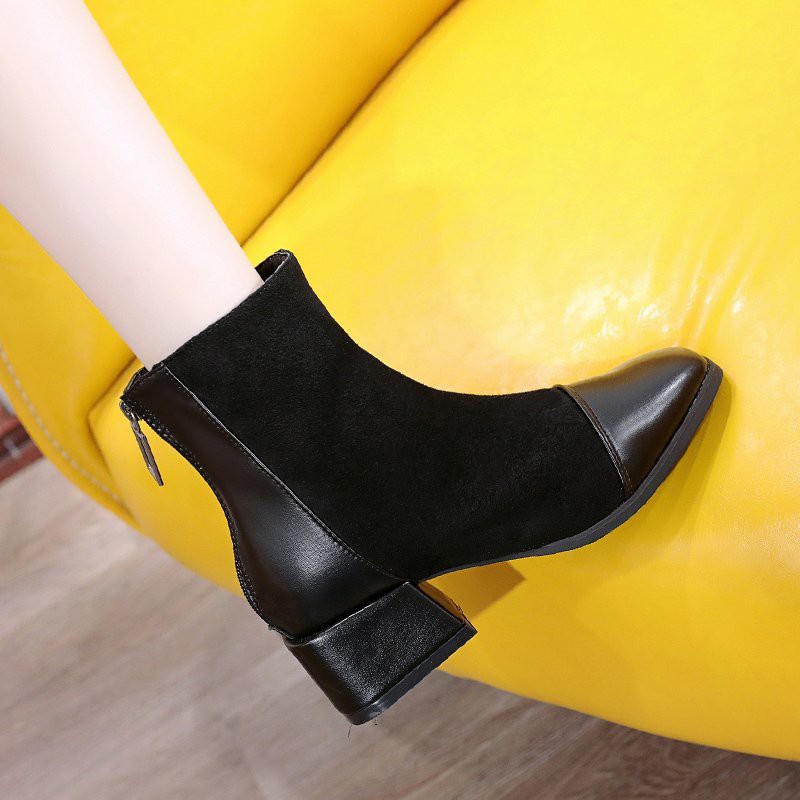 Giày bốt nữ cao gót da phối thun K04 boot 1G11