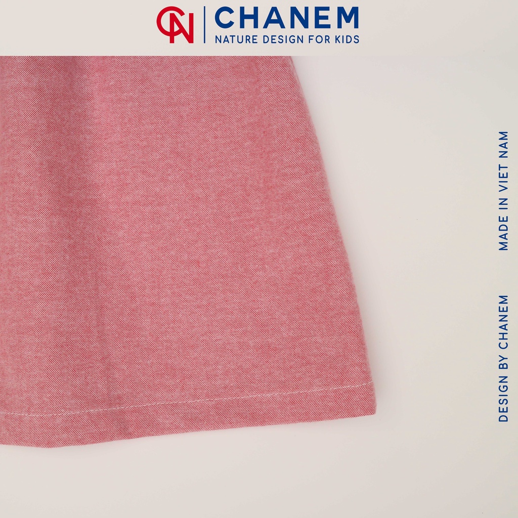 Váy bé gái cổ vuông màu hồng PINKY DRESS CHANEM phối 2 cúc gỗ dừa, chất cotton cao cấp, mềm mại cho bé yêu
