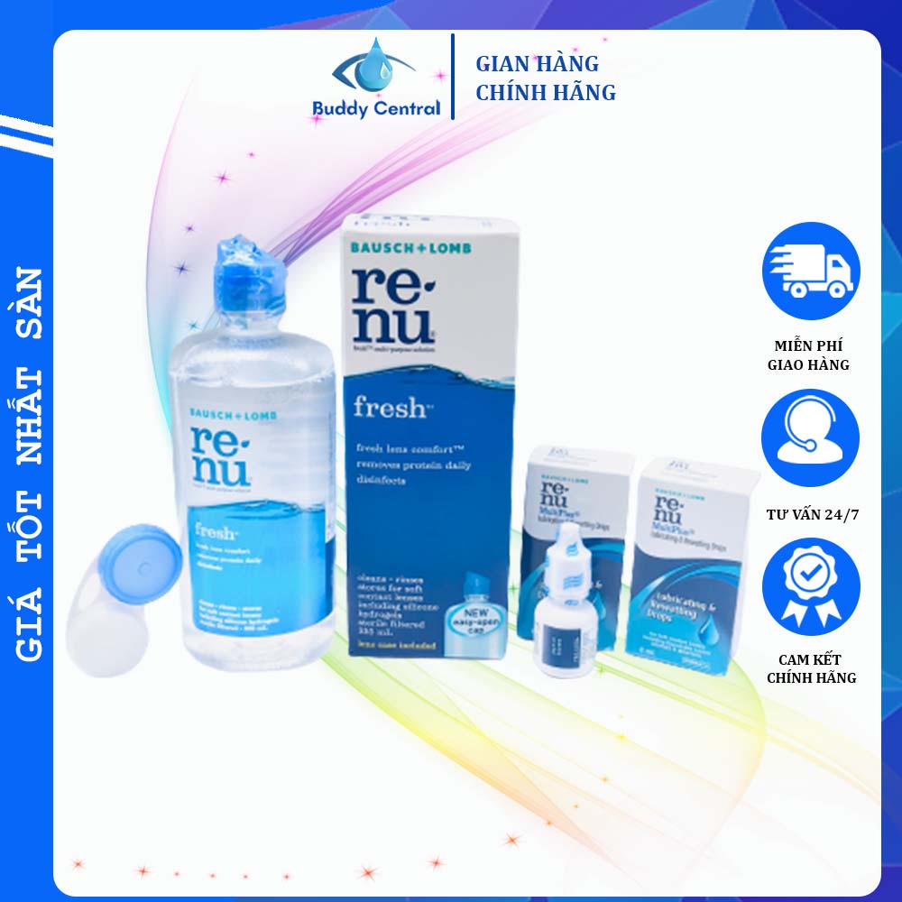 Combo 1 nước ngâm lens Renu 355ml &amp; 2 nước nhỏ mắt Renu 8ml - Bausch &amp; Lomb - USA