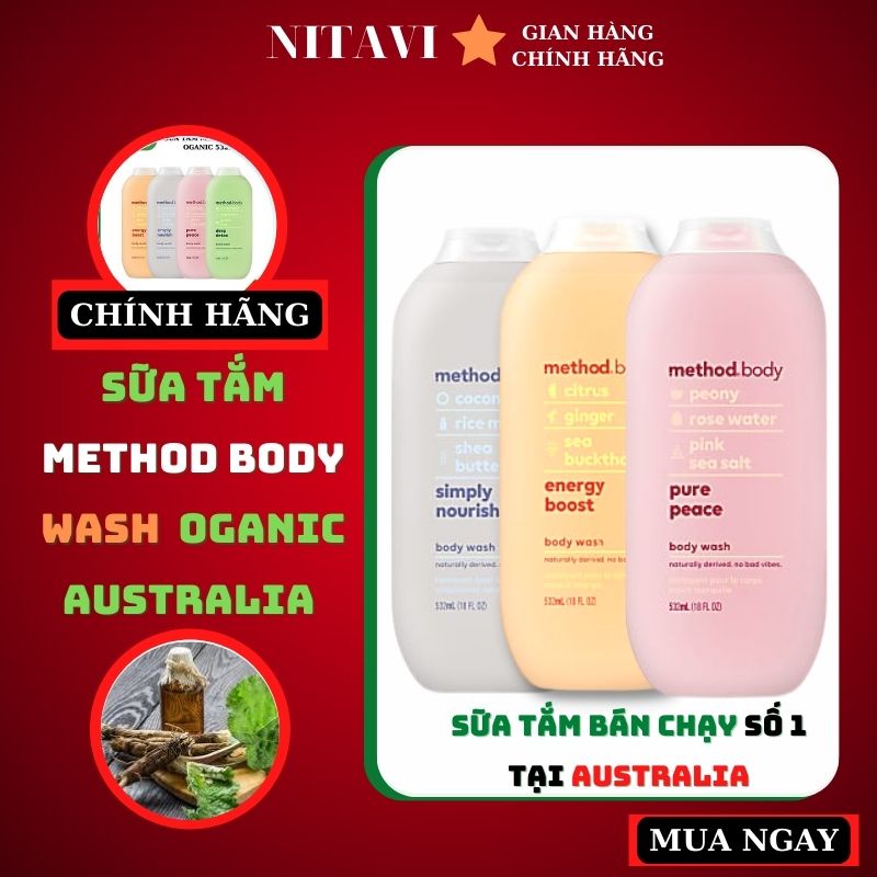 sữa tắm method body Oganic - method body wash Úc dưỡng ẩm lưu hương 532ml