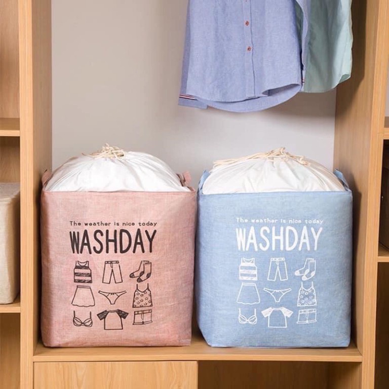 Túi đựng quần áo, chăn màn WASH DAY có dây rút - gấp gọn - cực tiện ích