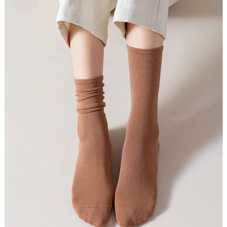 Vớ Cotton Cổ Cao Màu Đen Trơn Phong Cách Nhật Bản Thời Trang Mùa Thu Cho Nữ