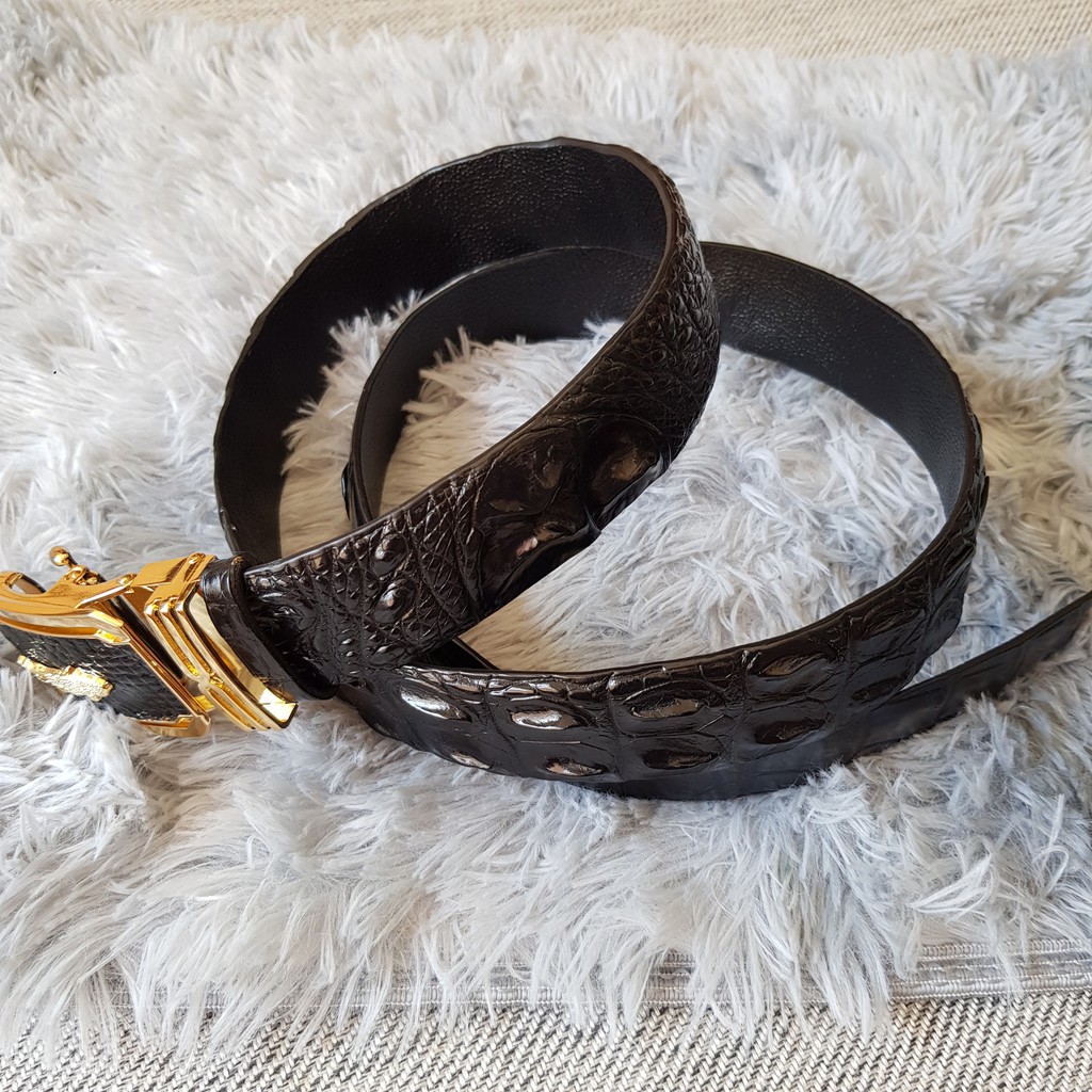 Dây Lưng Cá Sấu 4.0cm, Dây Liền Nguyên Con Không Nối,  Màu Đen I Dây Lưng Da Cá Sấu Gù Lưng, Bảo Hành 24 Tháng