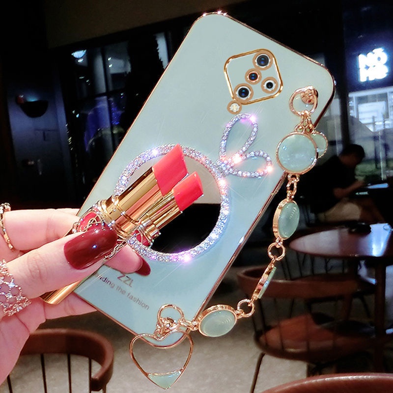 Ốp Điện Thoại Họa Tiết Thỏ Gắn Kèm Gương Trang Điểm Và Dây Đeo Tay Cho Vivo S1 Pro